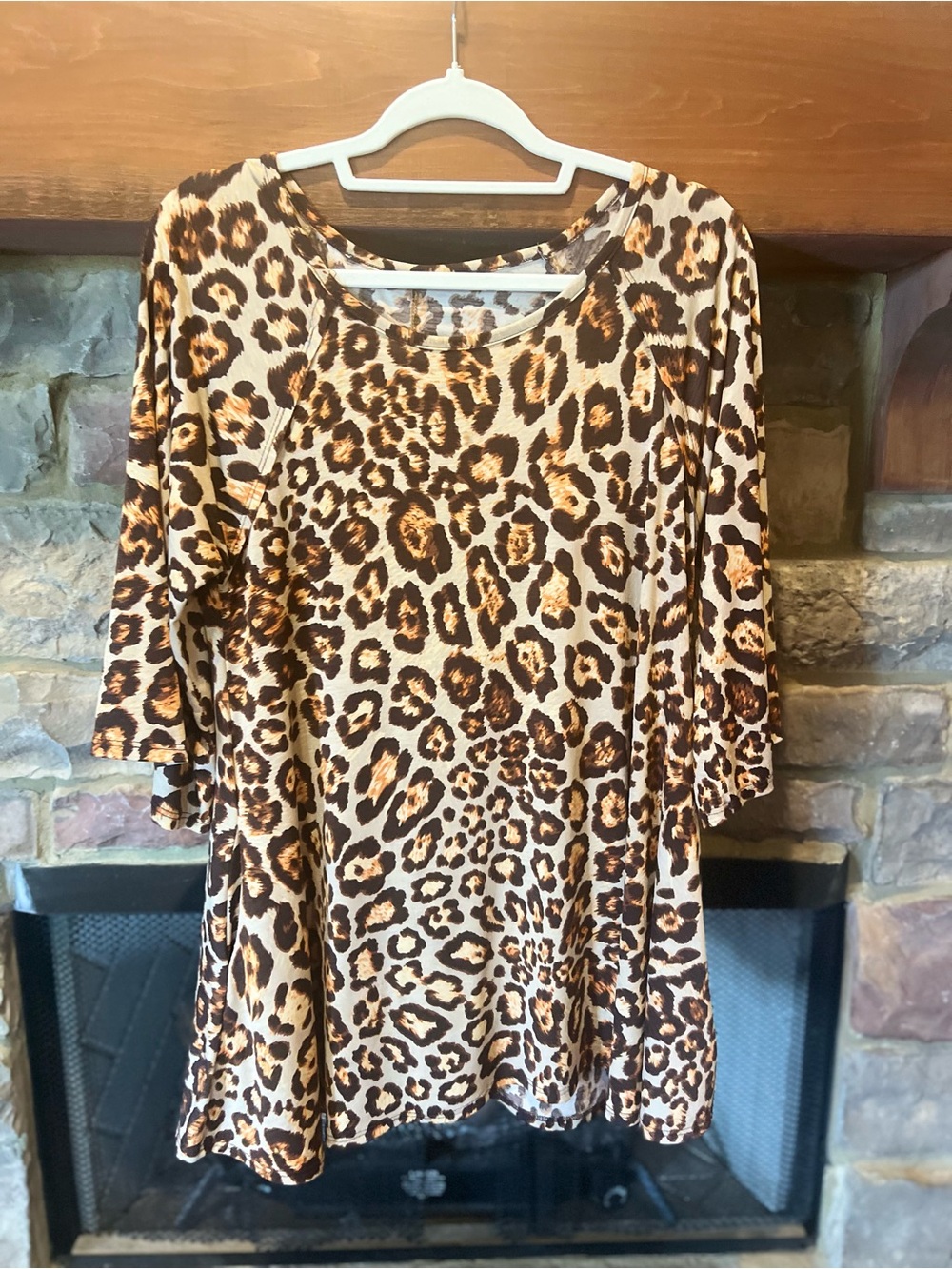 Leopard Print Tunic Top - Brown/Cream XL